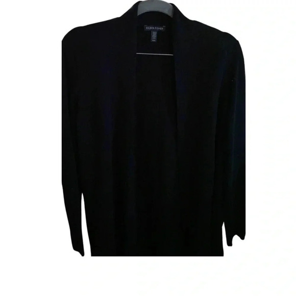 Eileen Fisher 100% Merino Wool Black Open Cardigan Size Medium - Picture 2 of 7